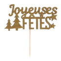 Décors sur pique "Joyeuses Fêtes" dorés (x2) Décors sur pique "Joyeuses Fêtes" dorés (x2)