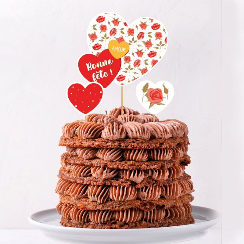 Cake topper assortis thème Romantique "Bonne fête"