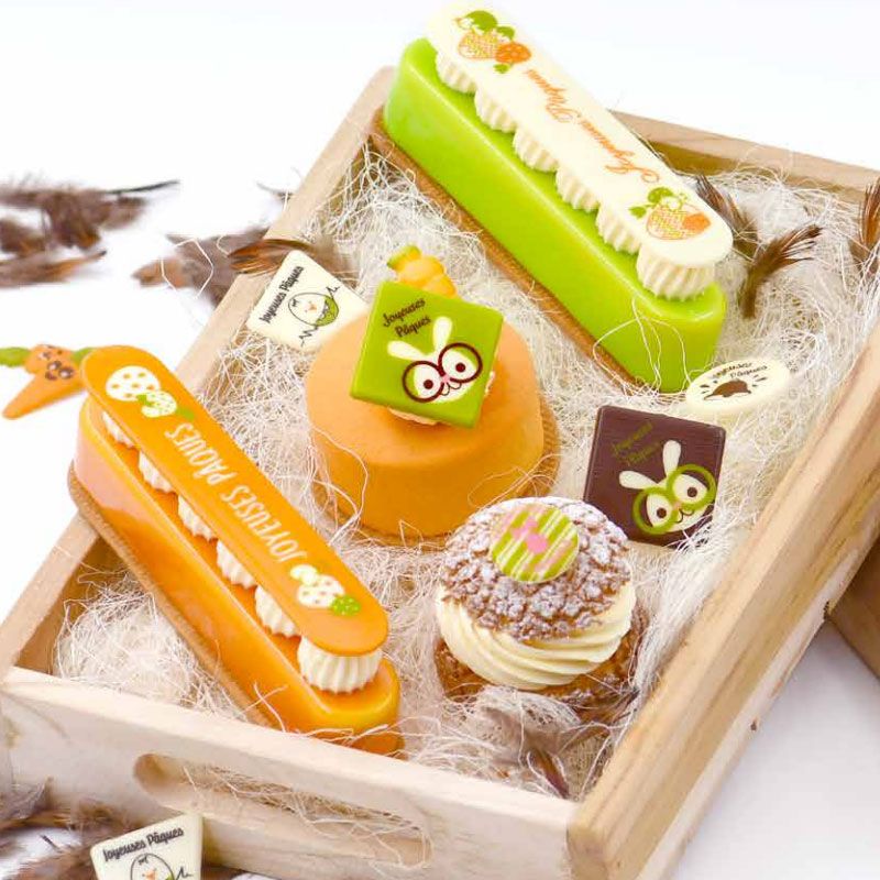 Carrés chocolat lapins à lunettes Joyeuses Pâques assortis (x80)