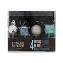 4 décors de Noël bleu et argent à piquer sur buche 4 décors de Noël bleu et argent à piquer sur buche