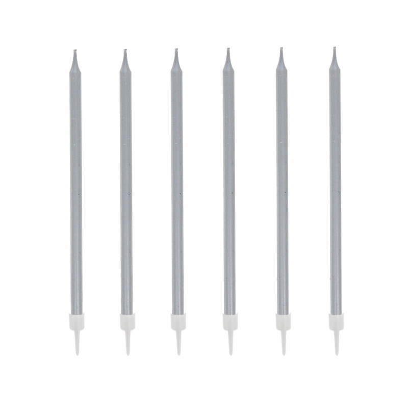 12 bougies argentées hautes 13 cm