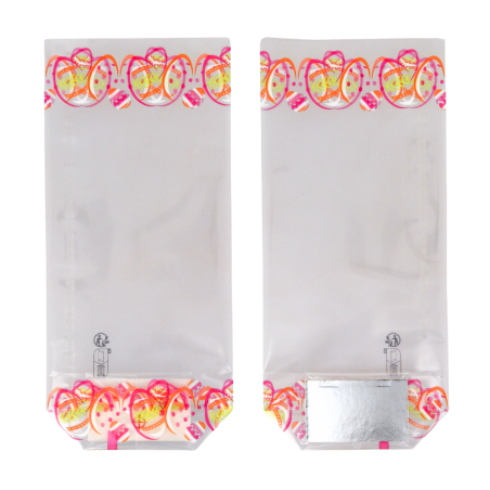 Sachets polypro à fond carton argenté, décor œufs de Pâques